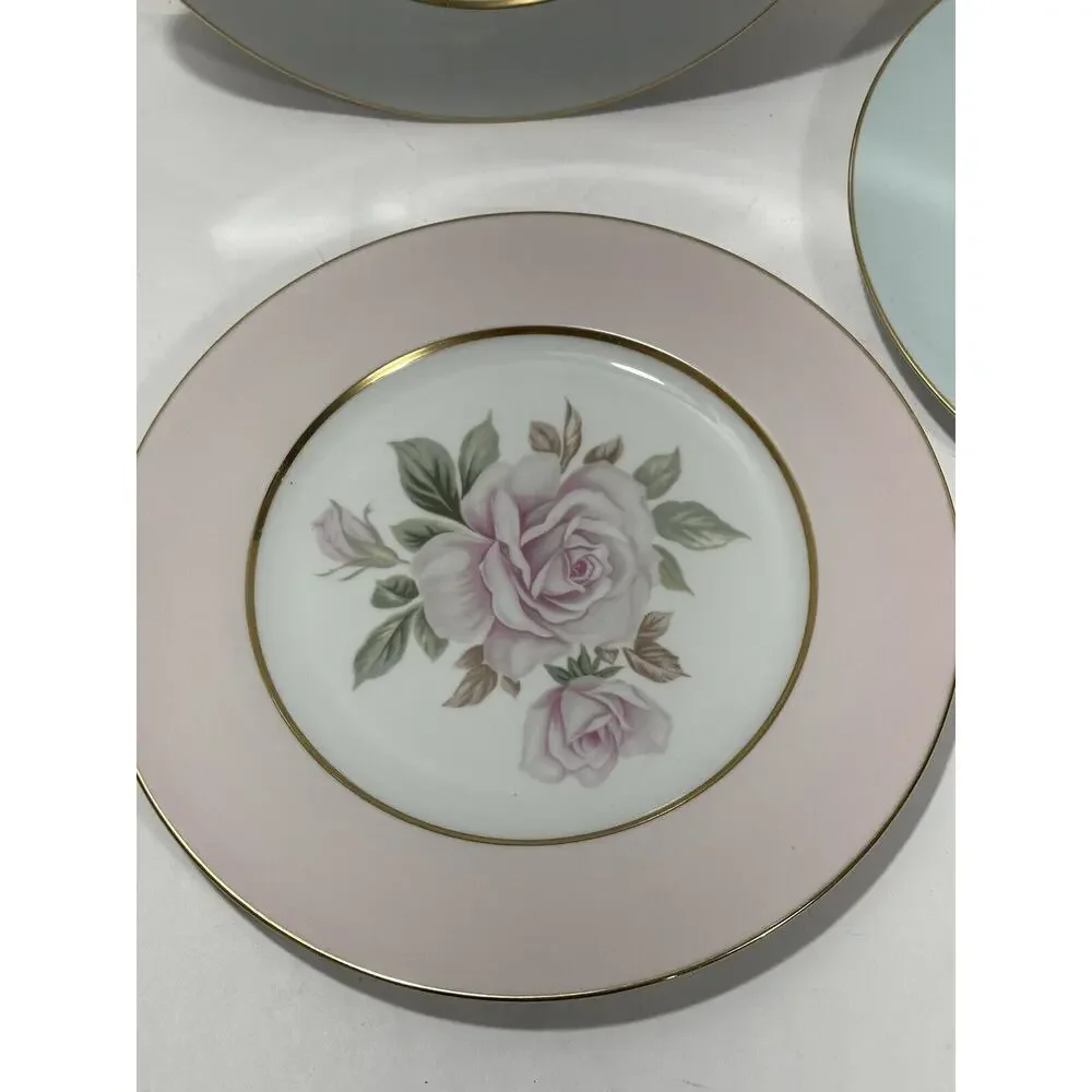 Set Of 3 Noritake Japan Dinner 11” Plate Flowers Pink Blue Gray Floral Lot‎